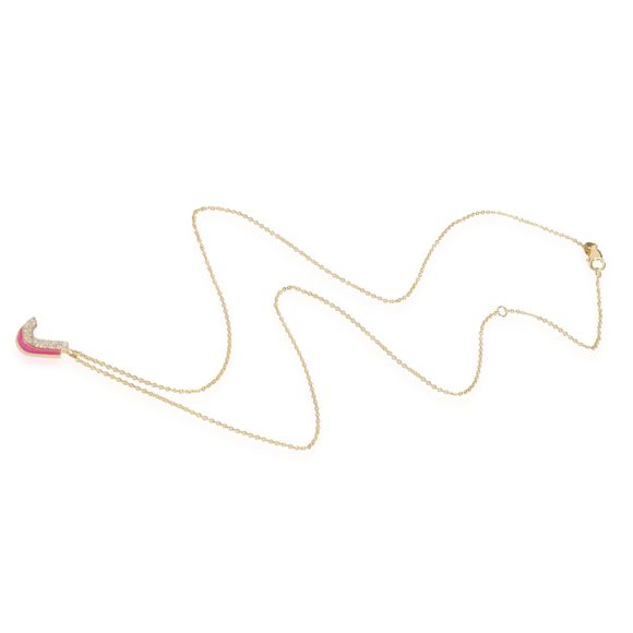 14K Yellow Gold My Story Diamond & Fuchsia Enamel Letter J Pendant, .27 Ctw. - Picture 2 of 3